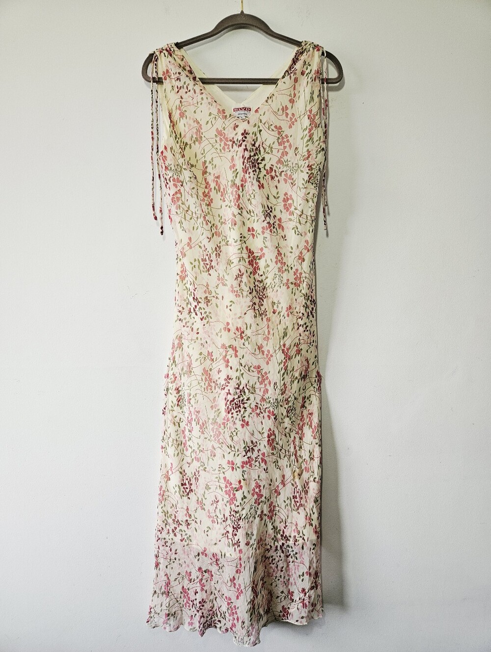 Vintage Y2K Blvd Collection Floral Slip Maxi Dress Size XL Tie Shoulder 90s - Picture 2 of 6